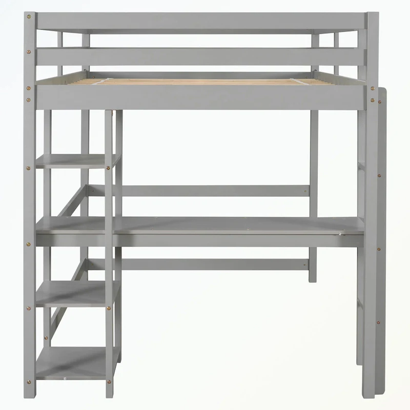 Full Loft Bed with Desk and Shelves