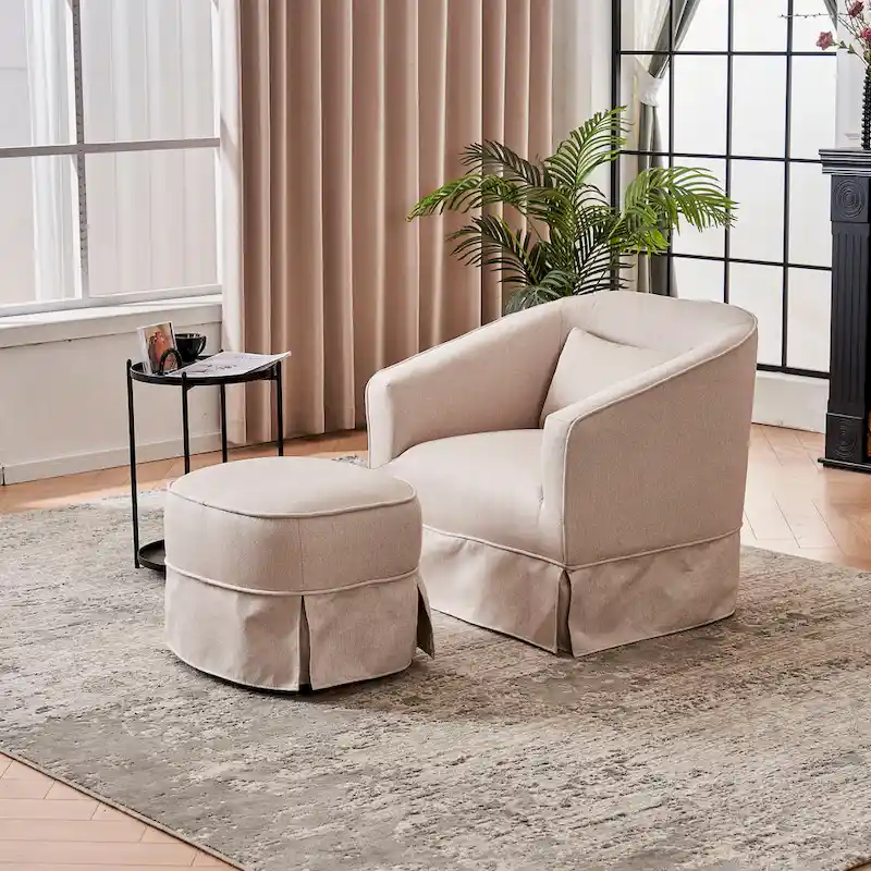 Swivel Barrel Chair with Ottoman
