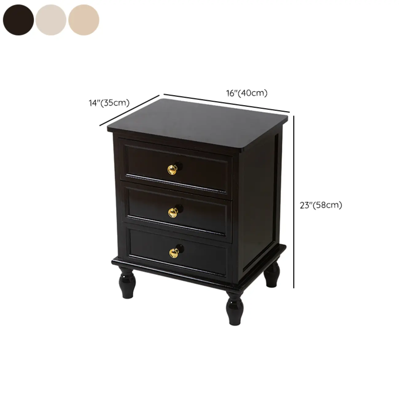 Classic Pure White Wood 3-Drawer Nightstand