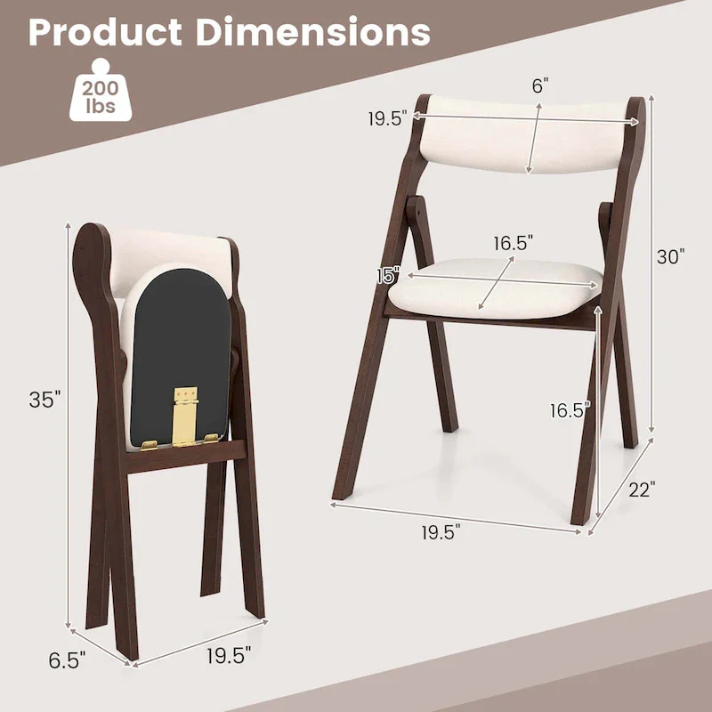 Beige & Dark Brown Folding Chairs - Padded Linen Seat (Set of 2/4)