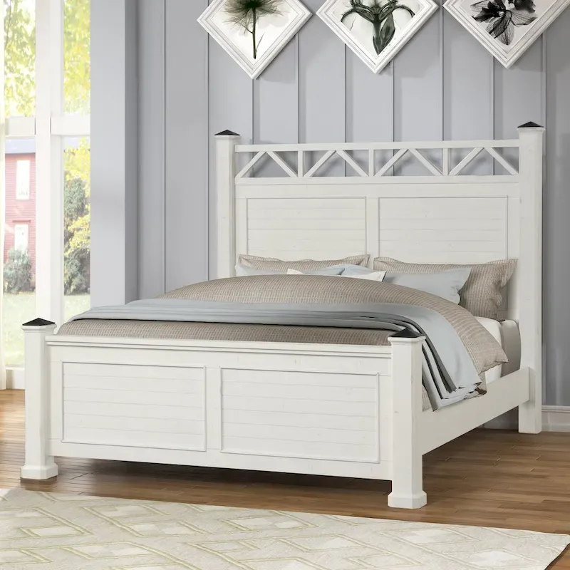 Roundhill Furniture Laria Antique White Finish Wood Panel Bed