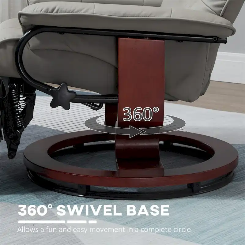 Swivel Leather Manual Recliner with Armrest and Extendable Footrest