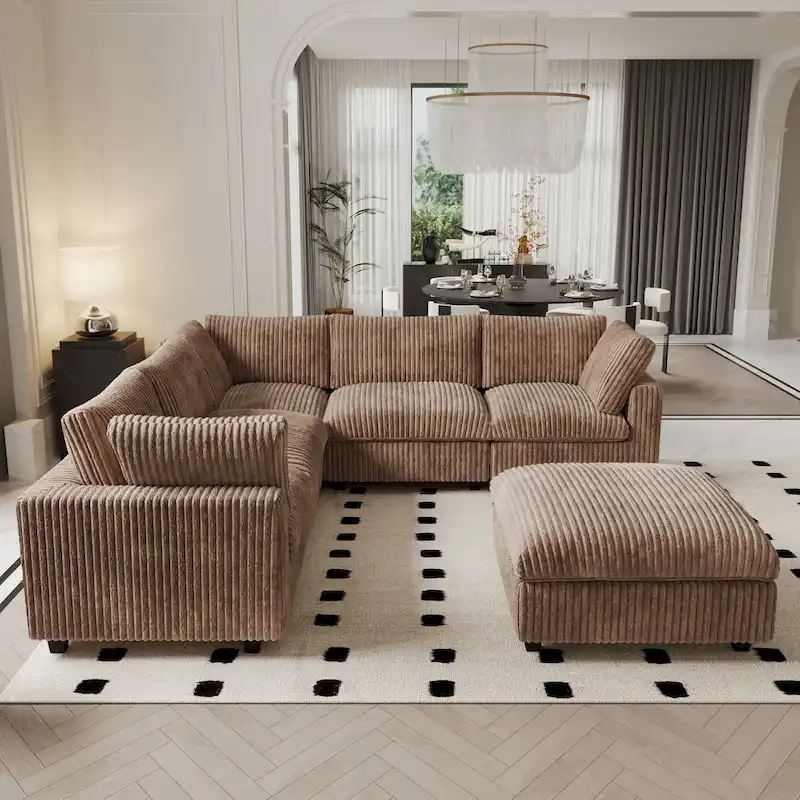 6-Piece Modular Sectional Sofa with Chaise and Ottoman