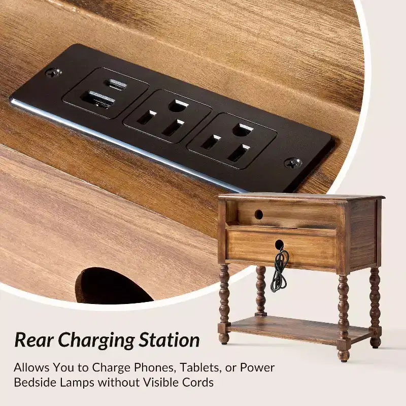 Jerardo 30 Tall 2-Drawer End Table with Built-in Charging Outlets Set of 2|ARTFUL LIVING DESIGNS
