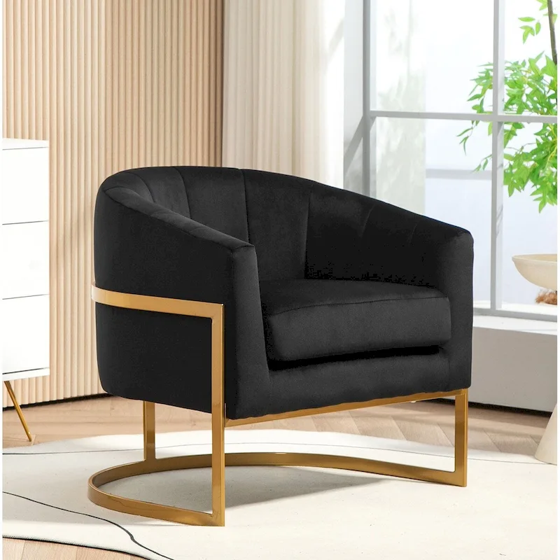 Modern Velvet Gold Accent Armchair