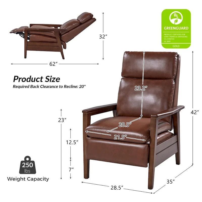 Patrick Mid-century Vegan Leather Solid Wood Recliner by HULALA HOME
