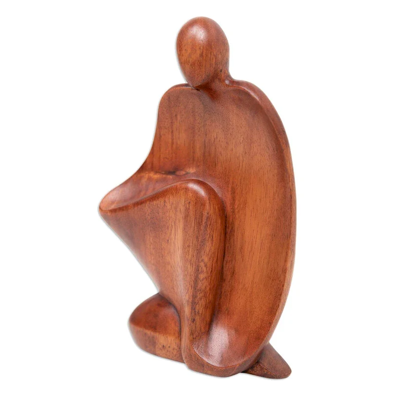Novica Handmade Dreamy Man Wood Sculpture