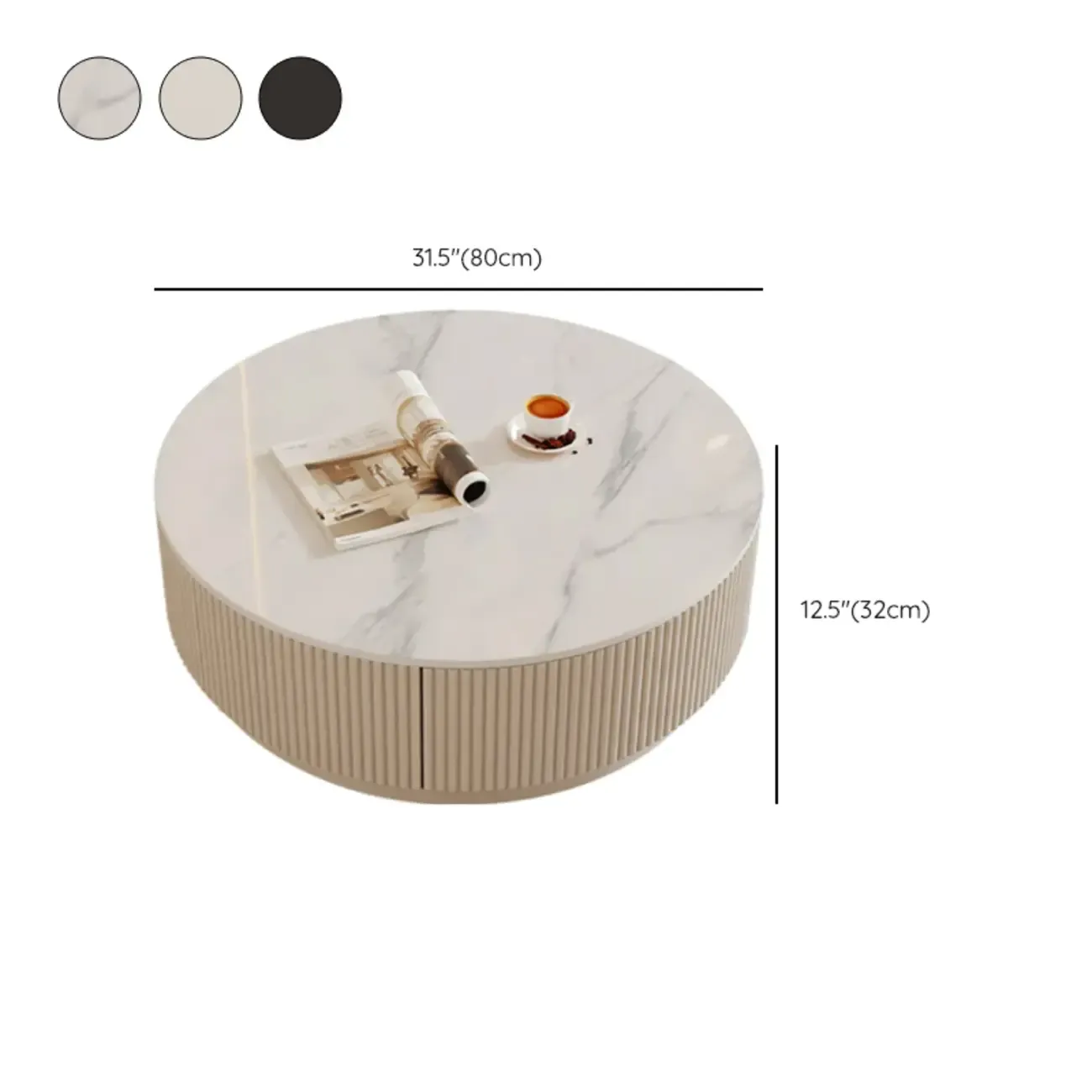 Modern Wood Round Nesting Coffee Table with 2 Drawers