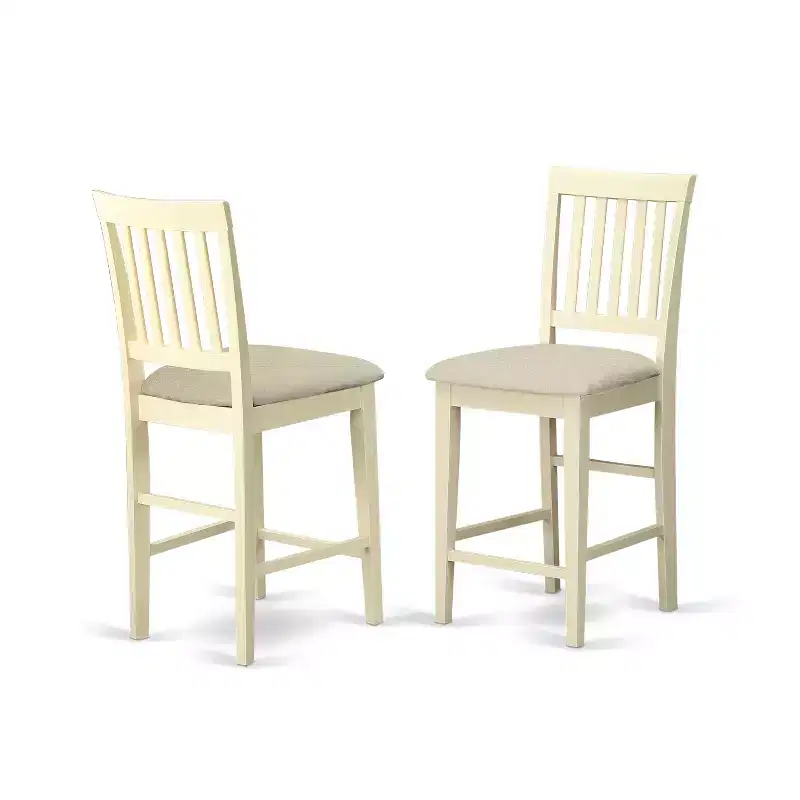 HomeStock Belmont 5 Piece Dining Room Furniture Set Includes a Round Dining Table with Pedestal and 4 Wood Seat Chairs, 42x42 Inch, Linen White