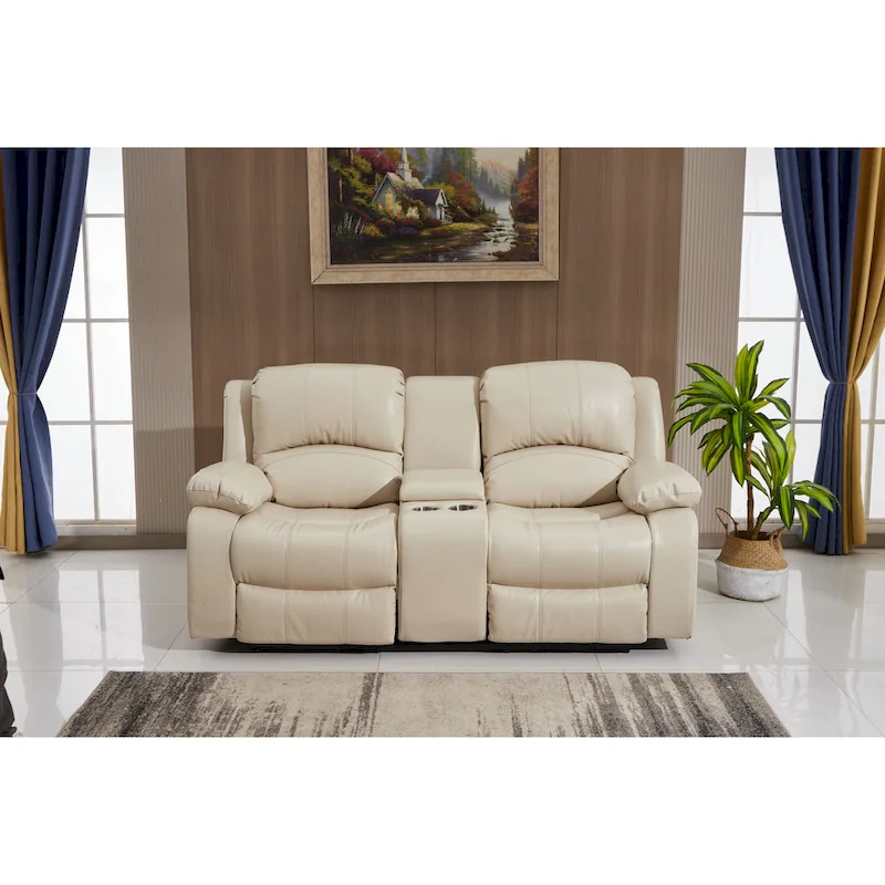 Betsy Furniture Bonded Leather Power Rclining 2-seat Loveseat with Console 8018
