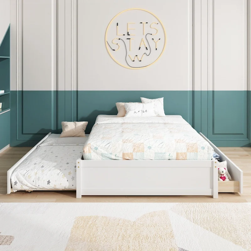 Full Bed With Twin Size Trundle And 2 Drawers