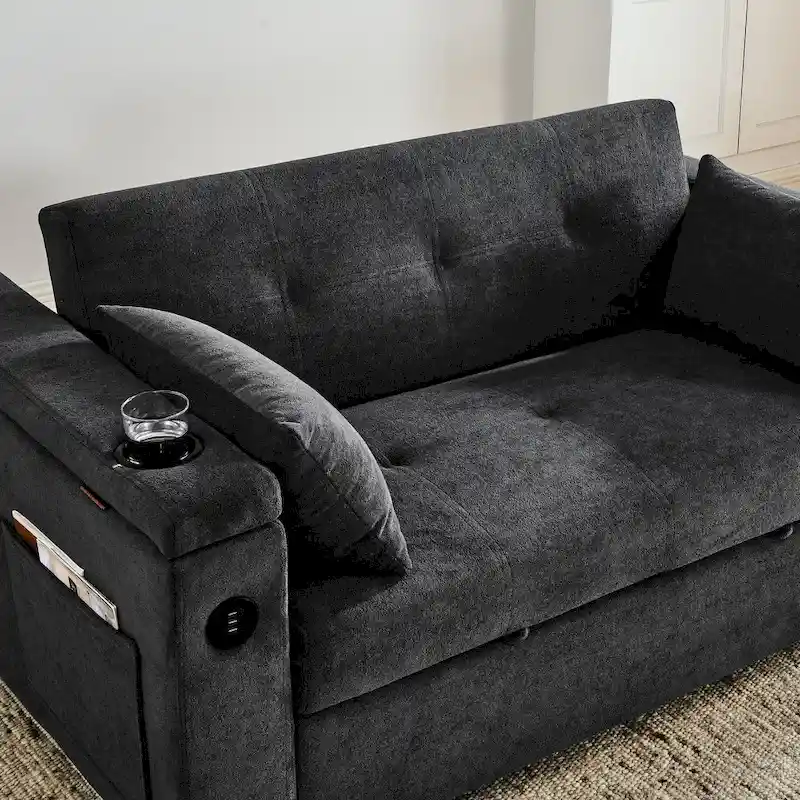 54 Pull-Out Sleeper Sofa Bed Double Seat Recliner Sofa Bed