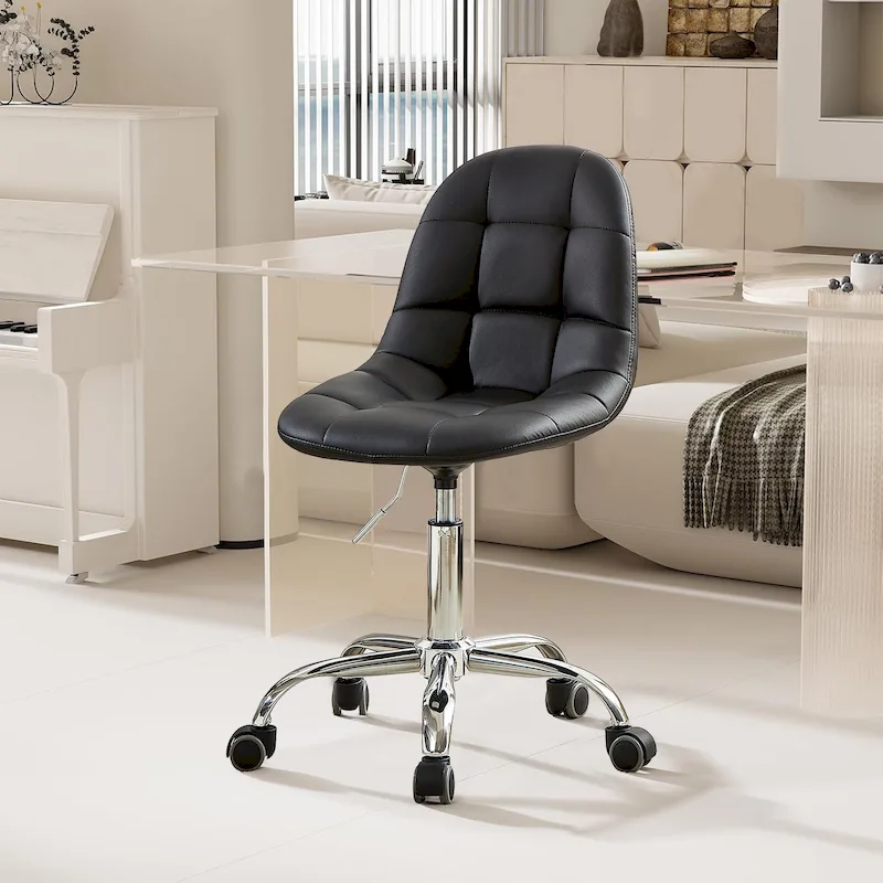 Armless Home Office Chair, Height Adjustable Computer Desk Chair with Wheels