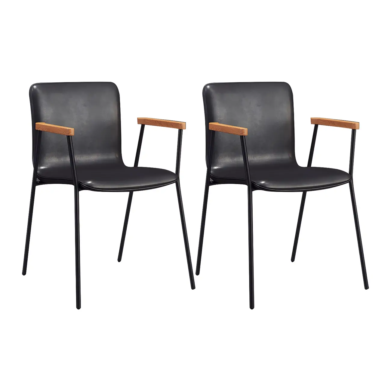 Leather Metal Legs Armrest Backrest Dining Chair