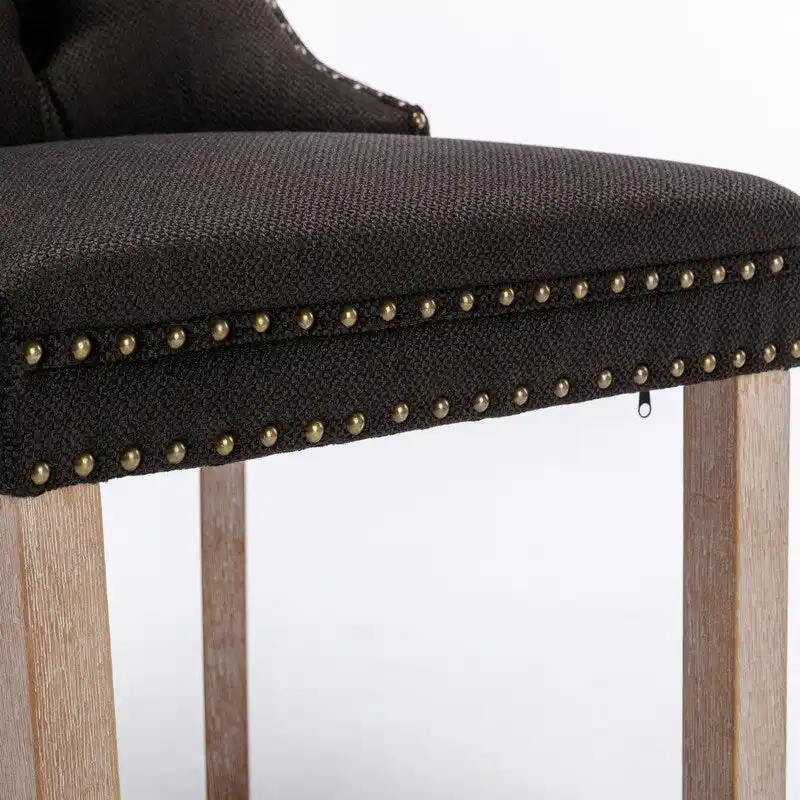 Tufted Upholstered Linen Dining Chair with Solid Wood Legs, Set of 2