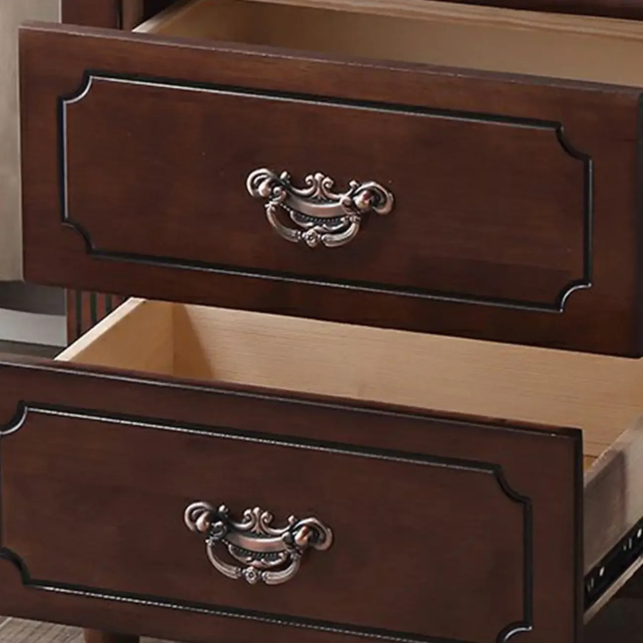 Classic Wood White Carved 2-Drawer Nightstand