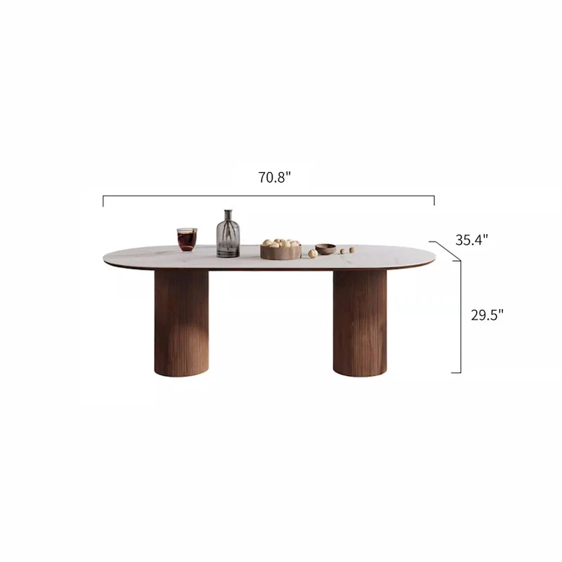 71 Modern Rectangular Dining Table with Stone Table-top, Wood Legs
