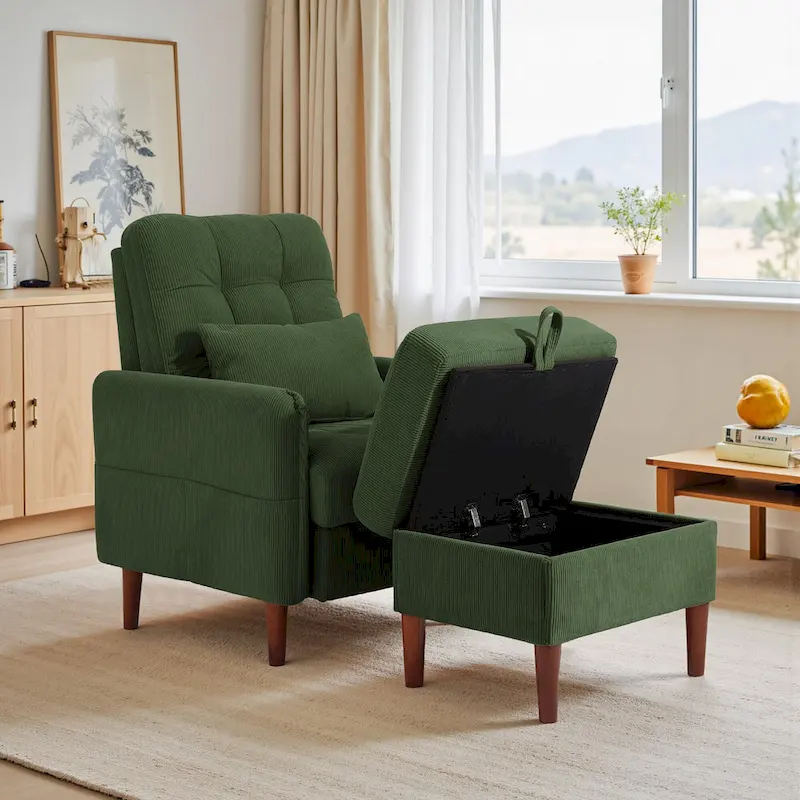 UIXE Modern Lounge Chair Accent Chair and Stroage Ottoman With Adjustable Backrest