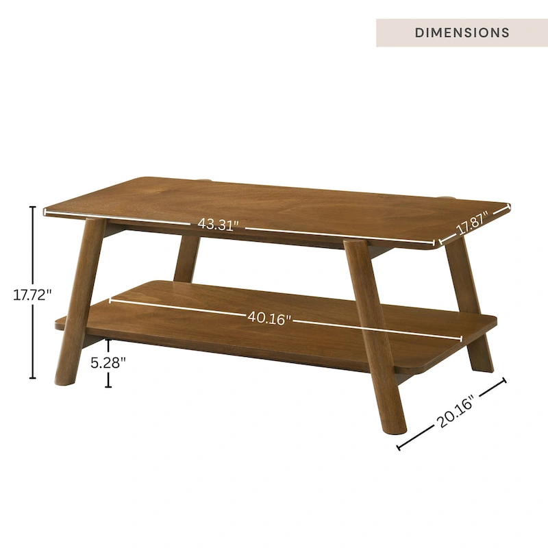 Roundhill Furniture Metz Mid-Century Modern Wood Shelf Coffee Table