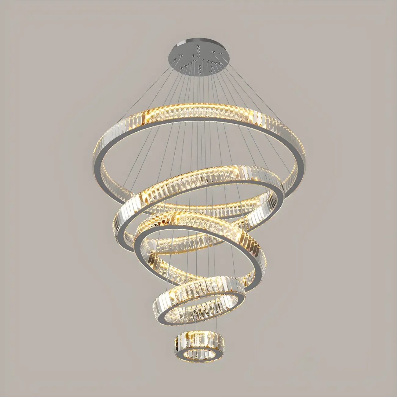 Gold Spiral Ring Crystal Tier Chandelier Modern Remote LED