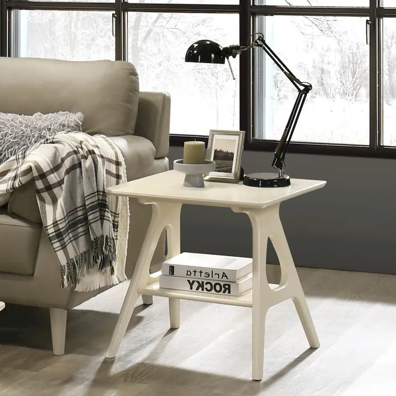 Roundhill Furniture Arona Mid-Century Modern Wood End Table with Shelf