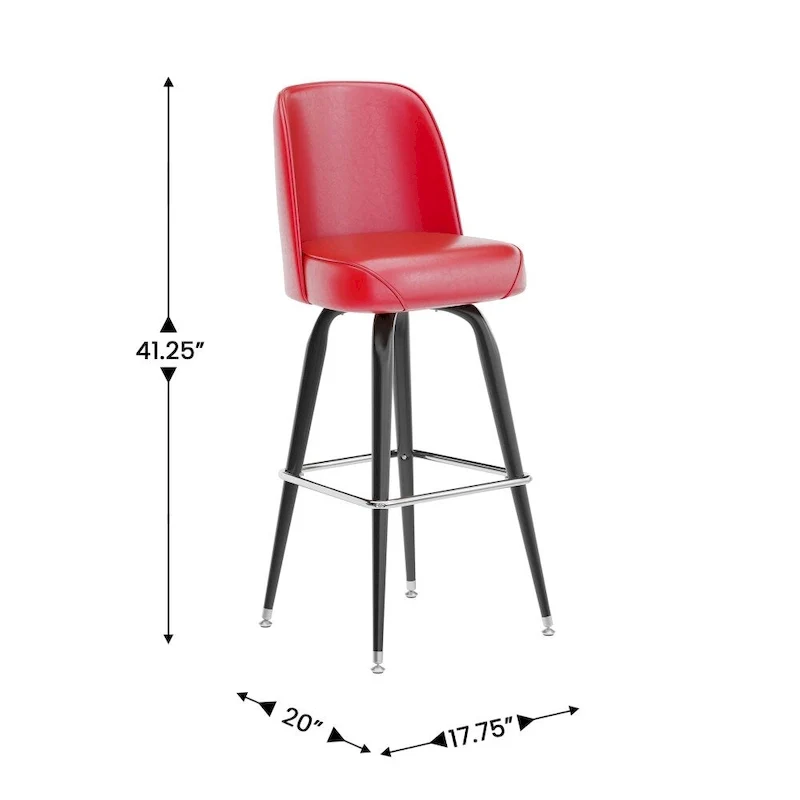 Metal Barstool with Swivel Vinyl Upholstered Bucket Seat and Footrest - 18.5D x 18.5W x 42.5H