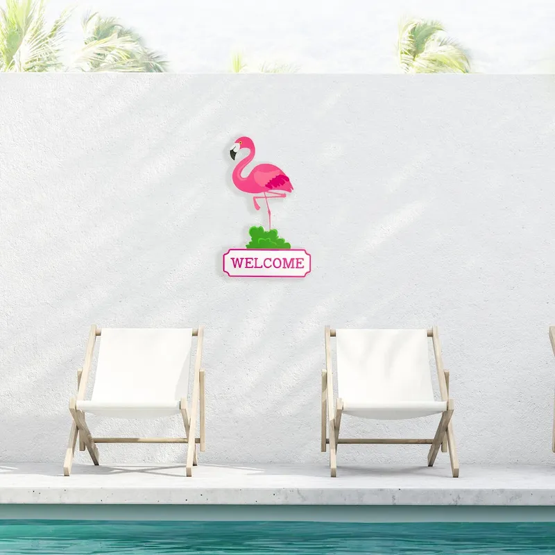 Flamingo Welcome Tropical Metal Wall Sign - 25