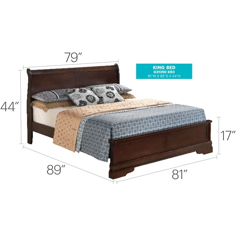 Louis Philippe King Wood Panel Bed