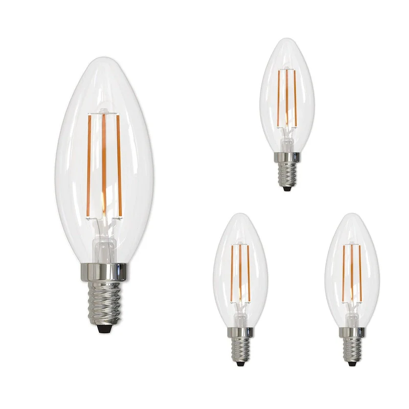 Bulbrite LED Filament Pack of (4) 5 Watt Dimmable B11 Light Bulb with Clear Glass Finish and Candelabra (E12) Base