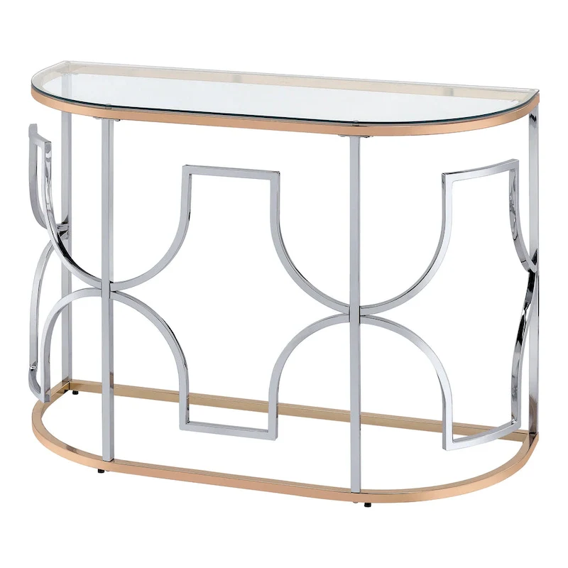 Ders Glam Chrome and Gold Plating Tempered Glass Top 3-Piece Coffee Table Set by Furniture of America