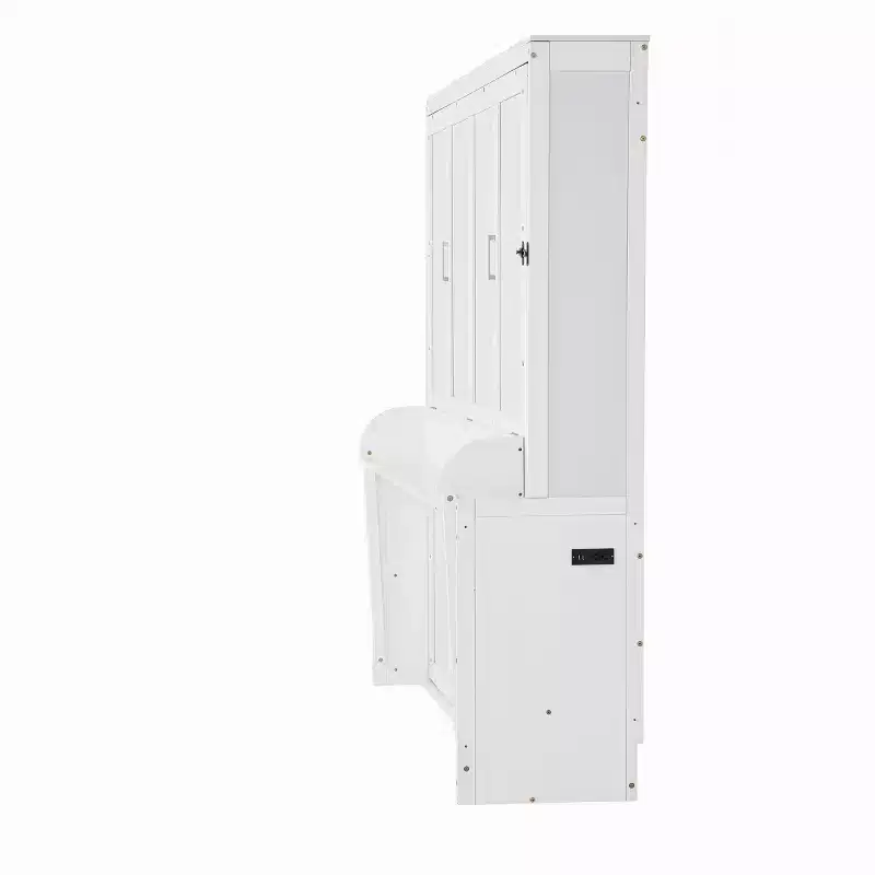 White Queen Murphy Bed with Wardrobe & Desk, 2–3 Person Assembly