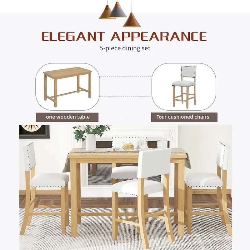 5-Piece Counter Height Dining Table with 4 Chairs