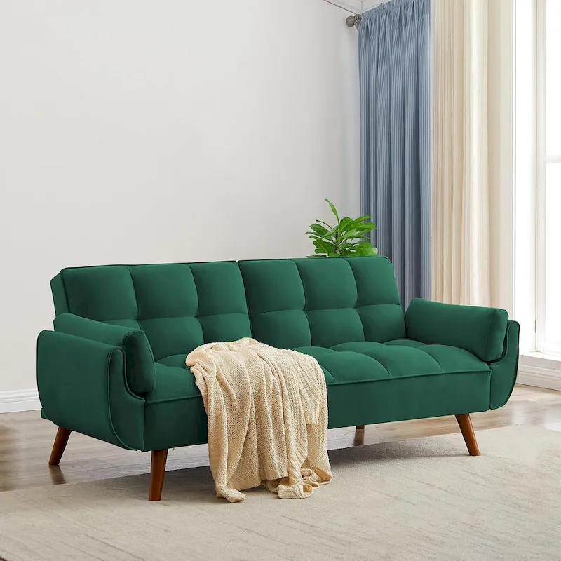 75.39 IN. Futon Sofa Bed, Convertible Upholstered Couch Sleeper with Reclining Sleeper Split Tufted Back