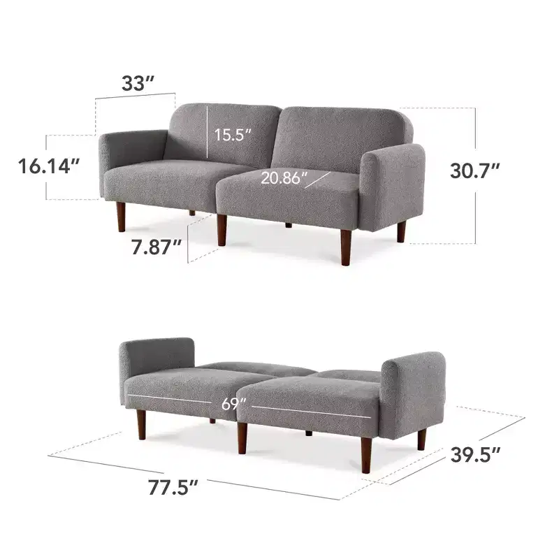 Best Choice Products Curved Convertible Futon, Boucle Fabric Split-Back Sleeper Bed