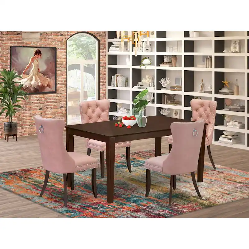 East West Furniture Dining Room Set Consists of a Rectangle Kitchen Table and Upholstered Chairs, Mahogany (Pieces Options)