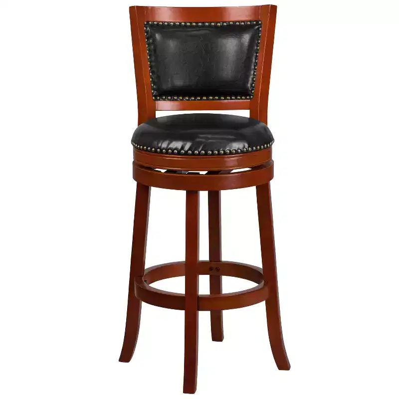 Emma and Oliver 30H Open Panel Back Wood Barstool with Leather Swivel Seat