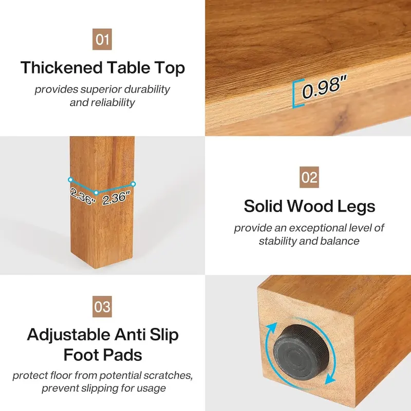 Country Rustic Square Dining Table with Solid Wood Legs - 39.4D x 39.4W x 30H