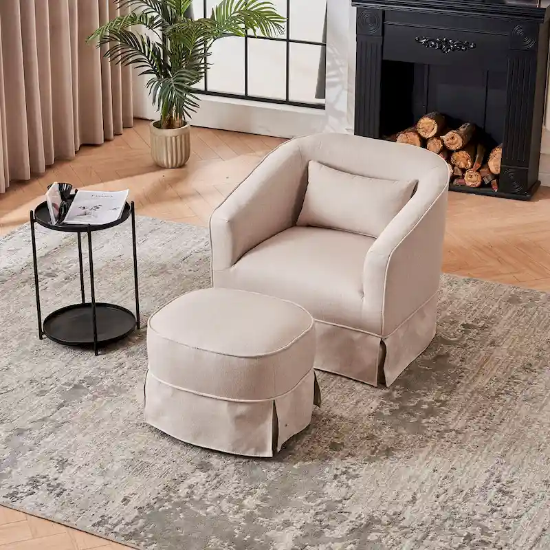 Swivel Barrel Chair With Ottoman, Swivel Accent Chairs Armchair for Living Room
