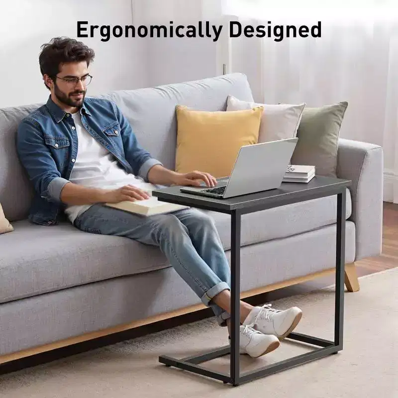 Marsail C-shaped End Table, 27 inches High, Coffee Tray Sofa Table Laptop TV Snack Stand W/ Metal Frame