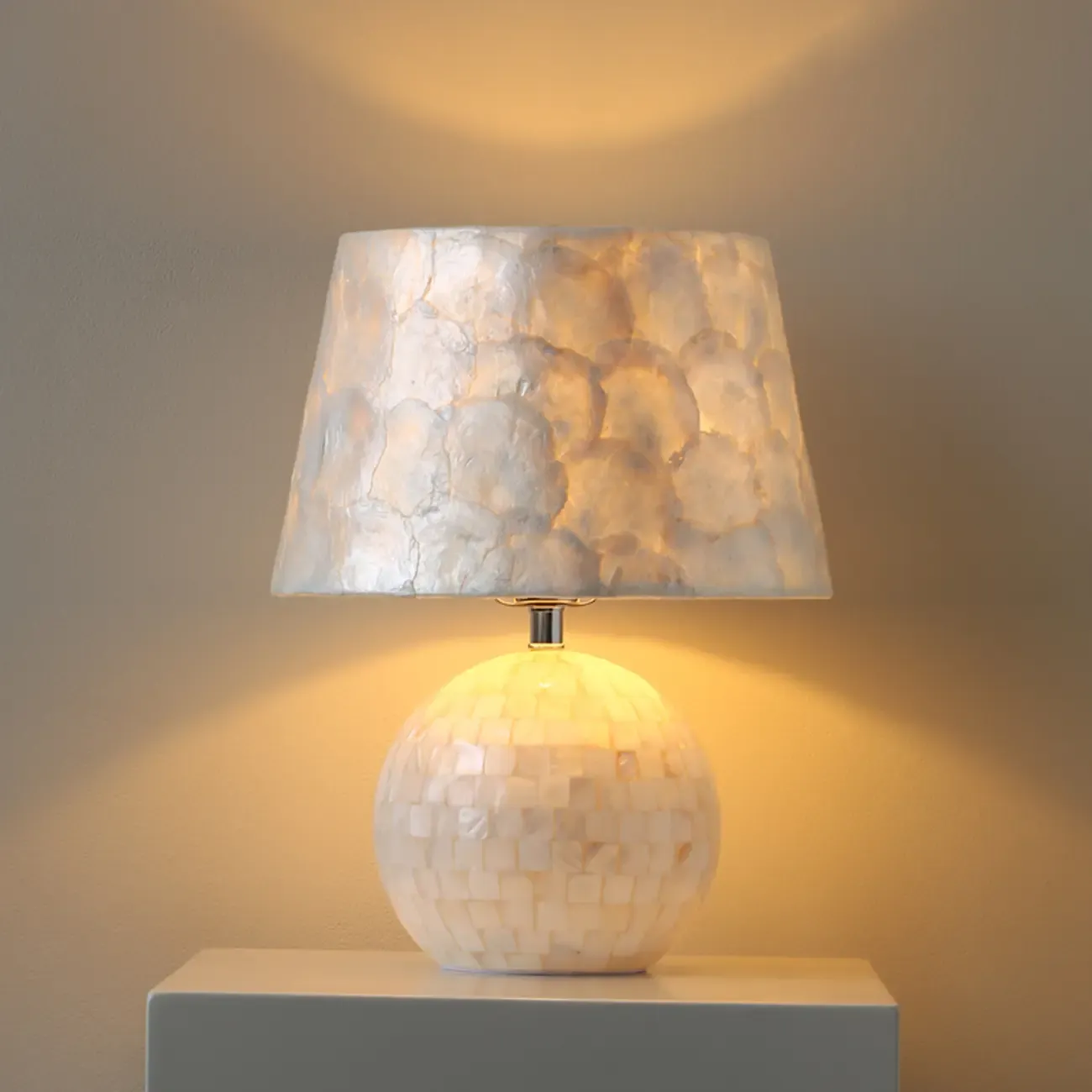 Modern Shell Table Lamp with Geometric Shade, LED
