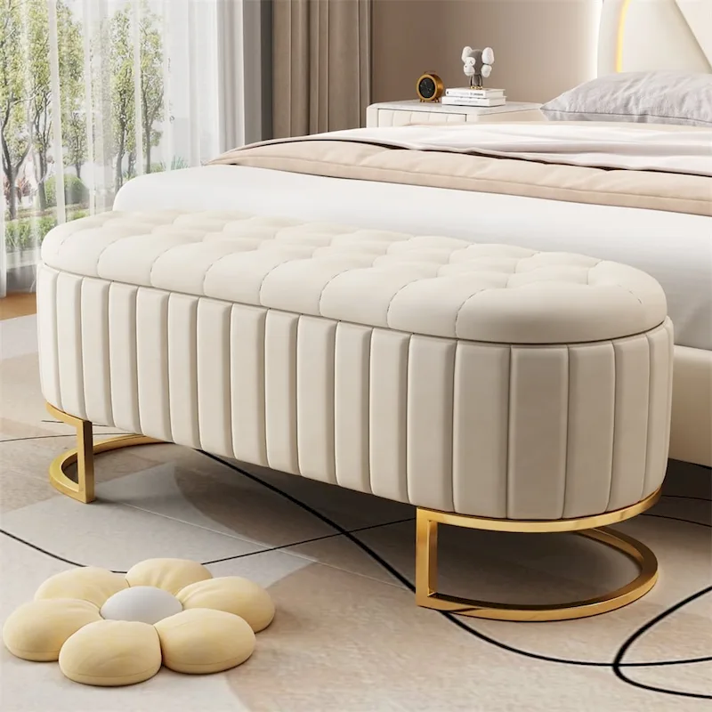 Upholstered Velvet Storage Ottoman with Button-Tufted