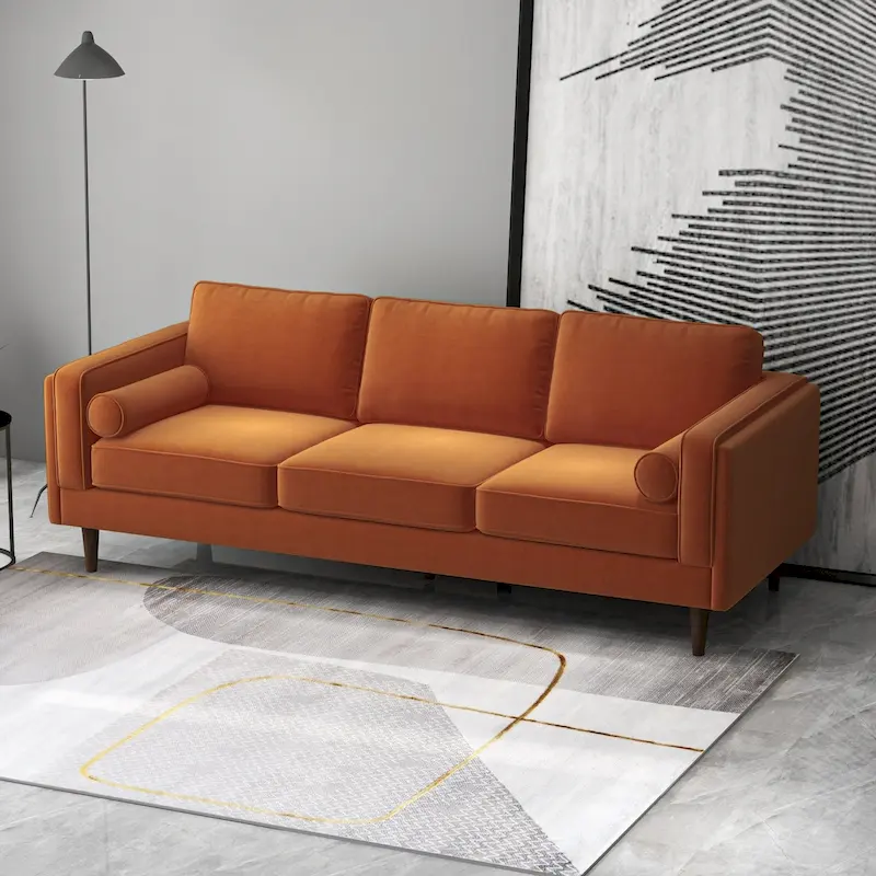 Flavia Mid Century Modern Pillow Back Velvet Sofa