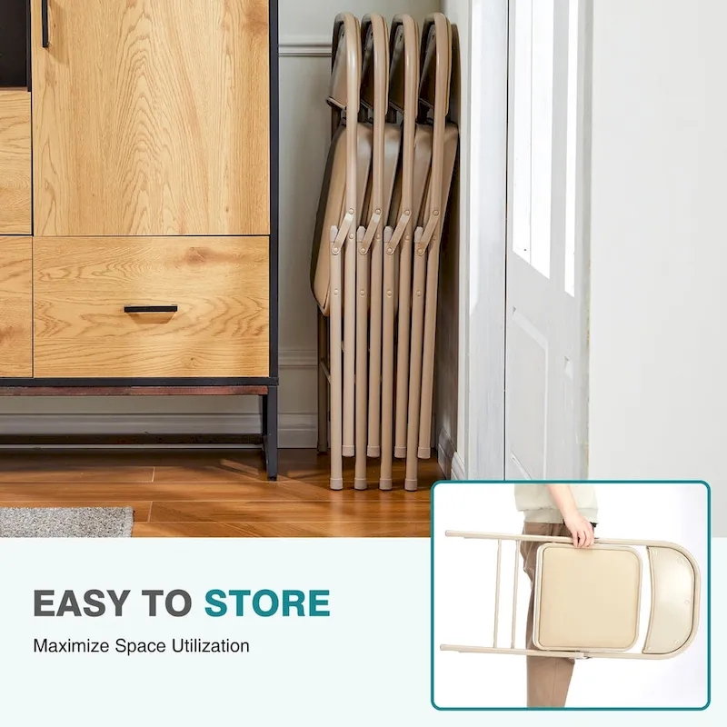 Leather Padded Folding Chairs, Sturdy Metal Foldable Chairs (Set of 2)