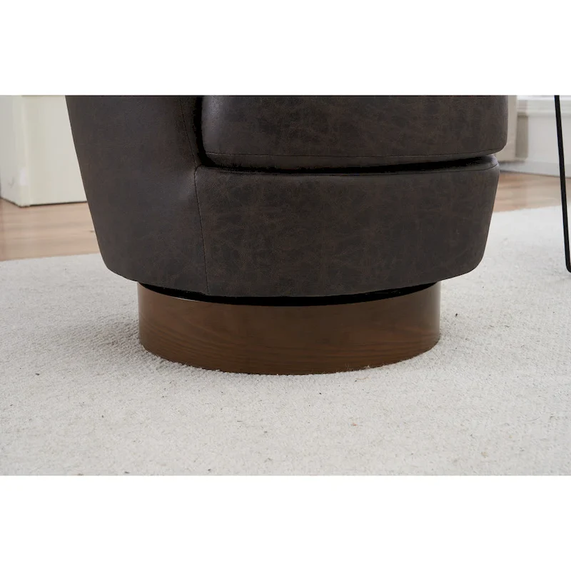 Brown PU Leather 360° Swivel Barrel Chair - Single Seat