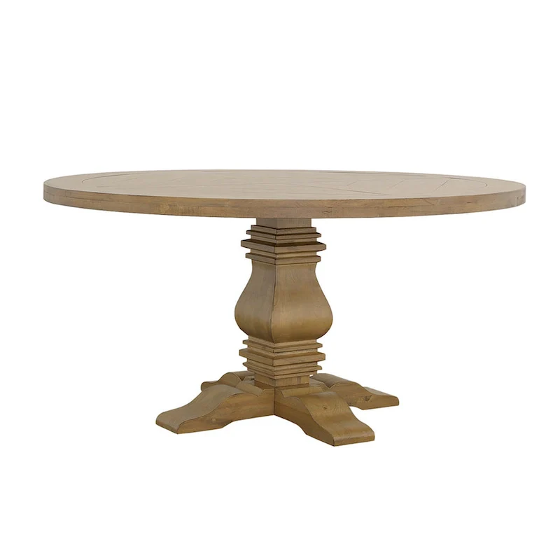 Som 60 Inch Round Dining Table, Cross Pedestal Base, Rustic Smoke Brown