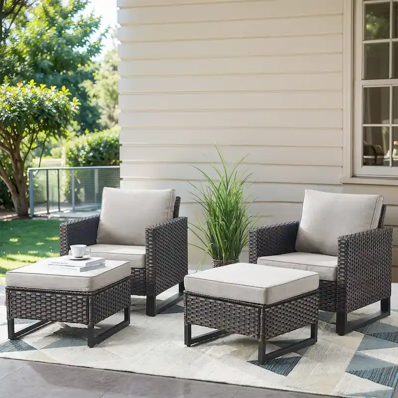 4 Pieces Wicker Outdoor Patio Chair Ottomans - Brown