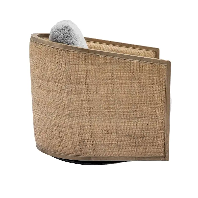 Swivel Barrel Chair, Comfy Round Accent Chair, 360 Degree Swivel Barrel Club Chair, Leisure Arm Chair with Rattan Woven Frame