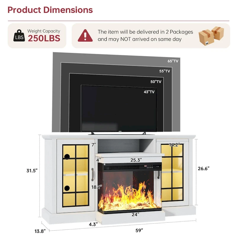59 Fireplace TV Stand with 3-Sided Glass Electric Fireplace