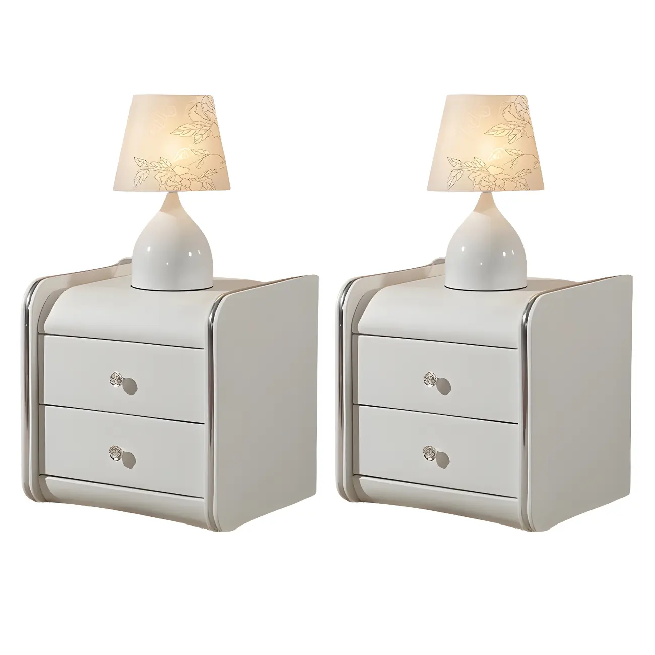 Luxurious Glossy Leather Wooden 2 Drawer Black Nightstand