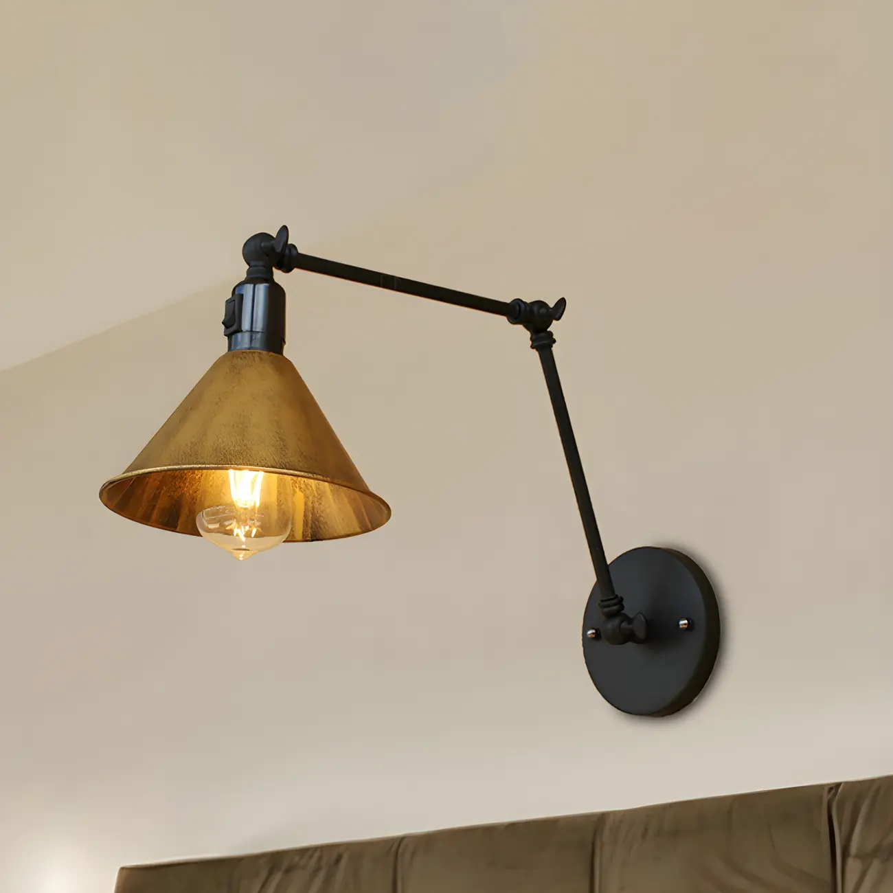Industrial Metal Black Antique Brass Swing Arm Wall Light
